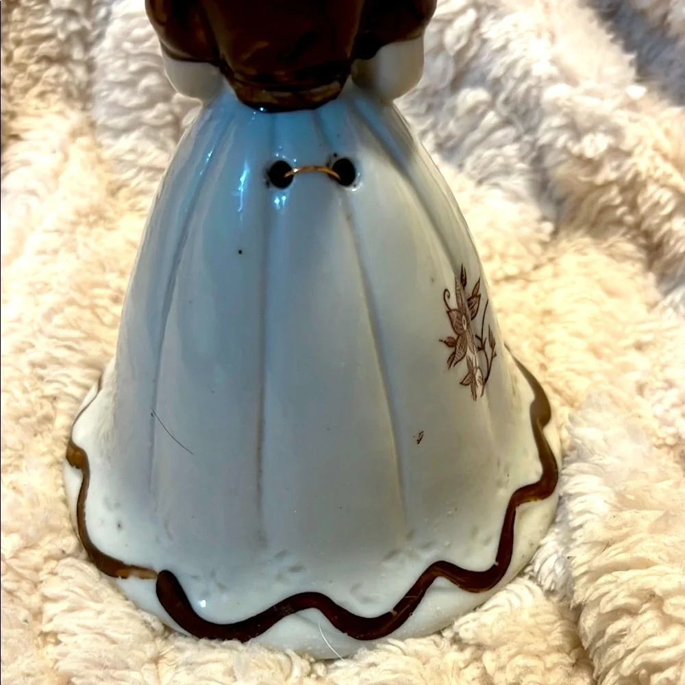 Victorian Bell Girl with Rose flower Brown Cream Glazed Porcelain Vintage